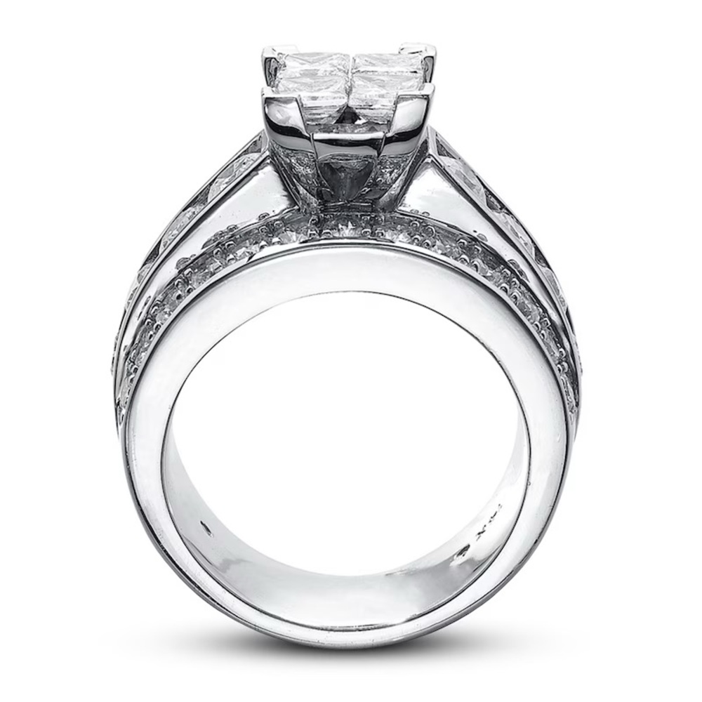 Diamond Cluster Wide Band Ring - 14 K White Gold - Picture 3 of 16